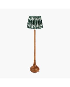 Toma Oiled Wood Tall Neck Floor Lamp Base with Izara 45cm Racing Green Ikat Patterned Mushroom Pleat Tapered Lampshade