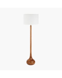 Toma Oiled Wood Tall Neck Floor Lamp Base with Lino 45cm White Self Lined Linen Cylinder Lampshade