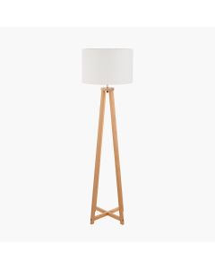 Whitby Natural Wood Tapered 4 Post Floor Lamp Base with Lino 45cm White Self Lined Linen Cylinder Lampshade
