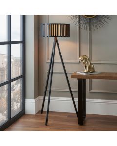 Rabanne Slatted Black Wood Tripod Floor Lamp