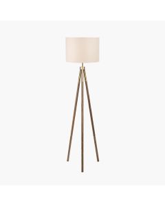 Vali Gold Metal and Brown Wood Grain Tripod Floor Lamp