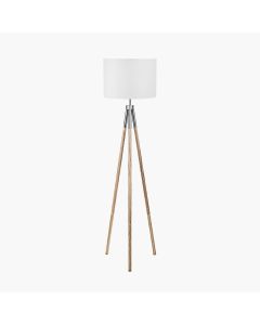 Vali Silver Metal and Grey Wood Grain Tripod Floor Lamp