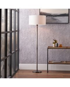 Piero Antique Bronze Metal Candlestick Floor Lamp Base with Henry 45cm White Handloom Cylinder Lampshade
