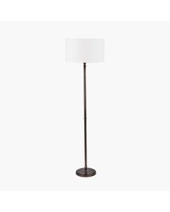 Piero Antique Bronze Metal Candlestick Floor Lamp Base with Henry 45cm White Handloom Cylinder Lampshade
