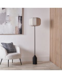 Oscar Black Metal and Natural Linen Structured Floor Lamp
