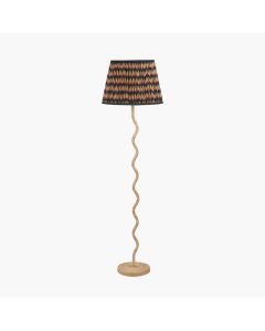 Palau Rattan Wave Floor Lamp Base with Athira 45cm Multi Chevron Design Mushroom Pleat Tapered Lamp Shade