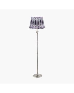 Salvatore Antique Silver Metal Floor Lamp Base with Izara 45cm Lilac Ikat Patterned Mushroom Pleat Tapered Lampshade
