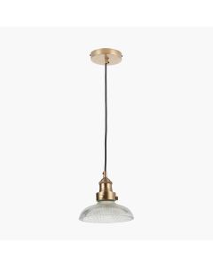 Bowery Ribbed Glass with Antique Brass Fitting Electric Pendant