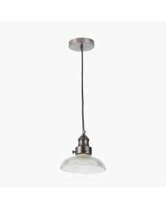 Bowery Ribbed Glass with Antique Bronze Fitting Electric Pendant