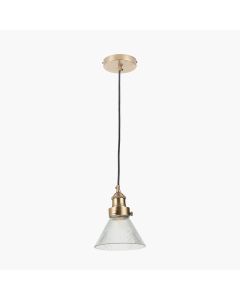 Lenox Conical Ribbed Glass with Antique Brass Fitting Electric Pendant
