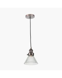 Lenox Conical Ribbed Glass with Antique Bronze Fitting Electric Pendant