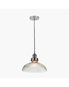 Bowery Large Ribbed Glass with Antique Bronze Fitting Electric Pendant