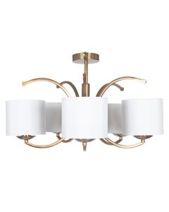 Arcadia Satin Brass Metal Curved 5 Arm Semi Flush Pendant