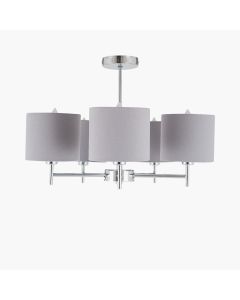 Plaza Silver Metal and Grey Linen 5 Arm Pendant