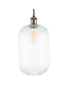 Abigail Clear Ribbed Glass Tall Pendant