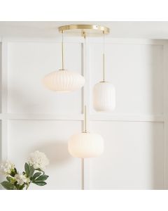 Alexa White Ribbed Glass and Gold Metal Multi Drop Pendant