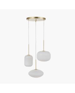 Alexa White Ribbed Glass and Gold Metal Multi Drop Pendant
