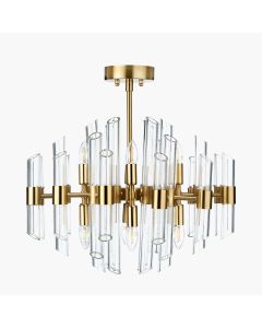Brielle Clear Glass and Antique Brass 12 Light Pendant