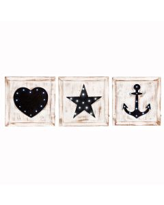 S/3 Natural Wash Fir Wood Square LED Wall Plaques