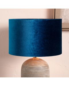 Bow 35cm Sapphire Velvet Cylinder Lampshade