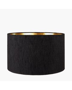 Stellan 30cm Black Slubbed Silk Mix Gold Lined Cylinder Lampshade