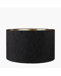 Stellan 30cm Black Slubbed Faux Silk Gold Lined Cylinder Shade