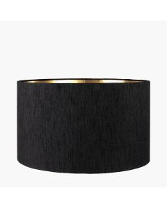 Stellan 30cm Black Slubbed Silk Mix Gold Lined Cylinder Lampshade