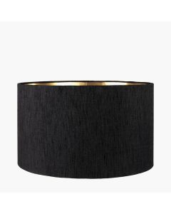 Stellan 40cm Black Slubbed Faux Silk Gold Lined Cylinder Shade