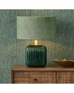 Stellan 35cm Green Slubbed Faux Silk Gold Lined Cylinder Shade