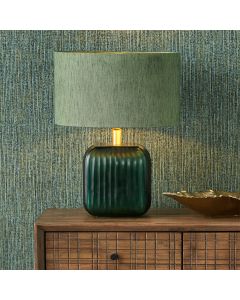 Stellan 45cm Green Slubbed Silk Mix Gold Lined Cylinder Lampshade