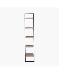 Gallery Natural Wood Veneer and Black Metal 5 Shelf Ladder Unit