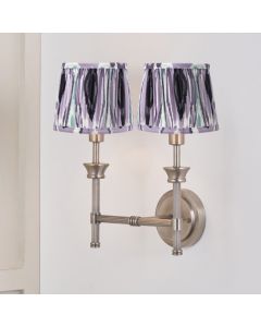 Salvatore Antique Silver Metal Double Wall Light with Izara 16cm Lilac Ikat Patterned Mushroom Pleat Tapered Lampshade