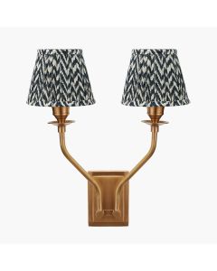 Tatiana Antique Brass Metal Double Wall Light with Vienna 16cm Black Chevron Mushroom Pleat Lampshade