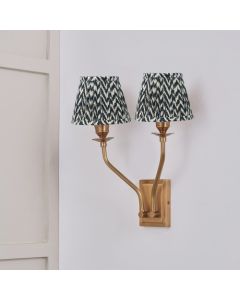 Tatiana Antique Brass Metal Double Wall Light with Vienna 16cm Black Chevron Mushroom Pleat Lampshade