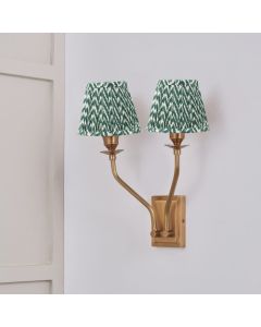 Tatiana Antique Brass Metal Double Wall Light with Vienna 16cm Forest Green Chevron Mushroom Pleat Lampshade