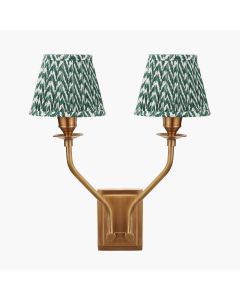 Tatiana Antique Brass Metal Double Wall Light with Vienna 16cm Forest Green Chevron Mushroom Pleat Lampshade