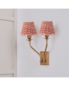 Tatiana Antique Brass Metal Double Wall Light with Vienna 16cm Red Chevron Mushroom Pleat Lampshade