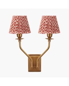 Tatiana Antique Brass Metal Double Wall Light with Vienna 16cm Red Chevron Mushroom Pleat Lampshade