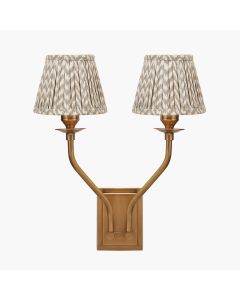 Tatiana Antique Brass Metal Double Wall Light with Vienna 16cm Taupe Chevron Mushroom Pleat Lampshade