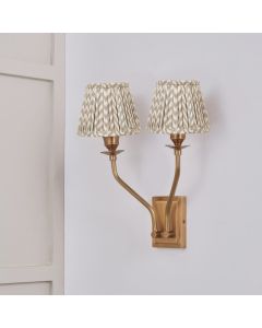 Tatiana Antique Brass Metal Double Wall Light with Vienna 16cm Taupe Chevron Mushroom Pleat Lampshade