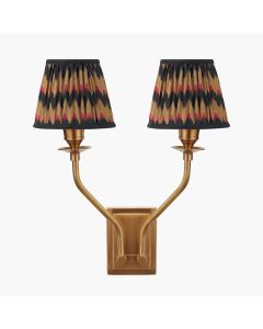 Tatiana Antique Brass Metal Double Wall Light with Athira 16cm Multi Chevron Design Mushroom Pleat Tapered Lamp Shade