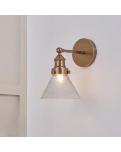 Lenox Conical Ribbed Glass with Antique Brass Fitting Wall Light