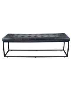 Steel Grey Leather & Iron Buttoned Bench