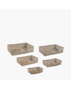 Set of 5 Grey Kubu Rattan Basket Dog Beds