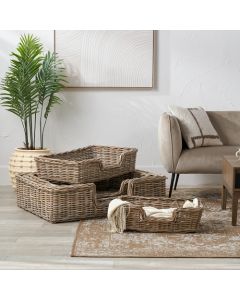 Set of 5 Grey Kubu Rattan Basket Dog Beds