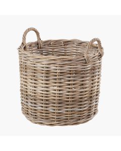 Set of 2 Grey Rattan Round Log Baskets