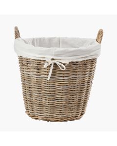 Grey Kubu Rattan Lined Round Basket