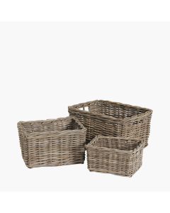 Set of 3 Grey Kubu RectangularStorage Baskets