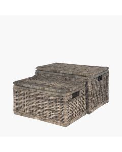 Set of 2 Grey Kubu Rectangular Basket Chests