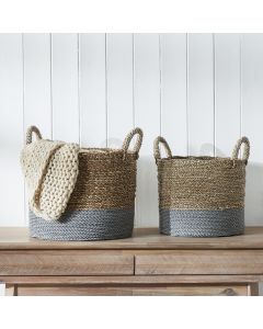Set of 2 Banana Leaf Two Tone Natural and Grey Baskets